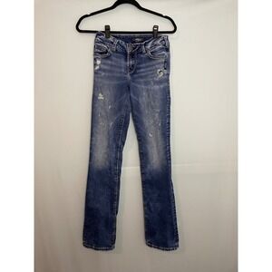 Silver Jeans Co Suki Mid Slim Bootcut Jeans Womens W26‎ Distressed Medium Wash